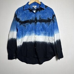DKNY Women's Long Sleeve Tie Dye Button Front Shirt  Collared Flap Pockets Small